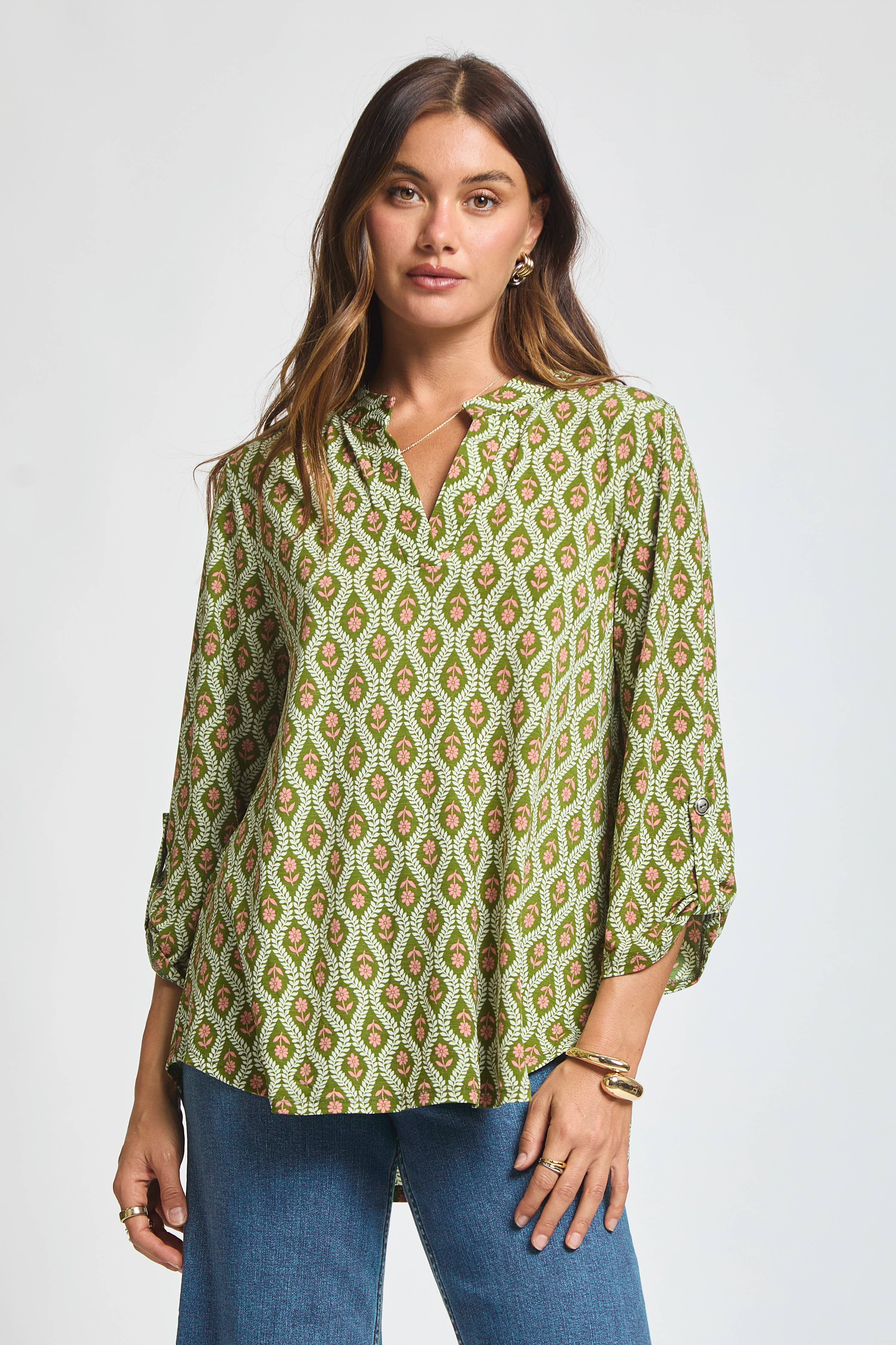Signature Lizzy Top – Lightweight Wrinkle-Free Travel Blouse with Mandarin Collar